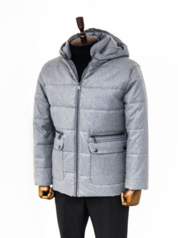 Manteau gris à capuche coupe slim pour homme TKY02