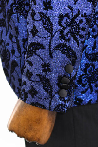 Costume de bal bleu marine à revers en pointe à motifs floraux pour hommes TKY02