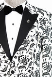 Costume de bal blanc à revers en pointe à motifs floraux pour hommes TKY02