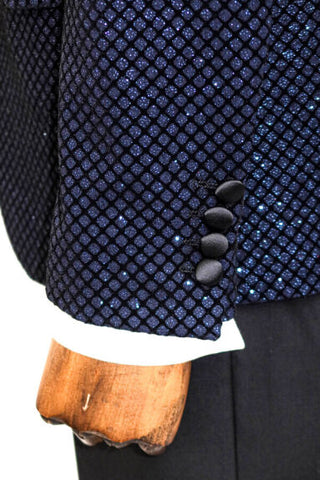 Patterned Black on Navy Blue Prom Suit for Men TKY02