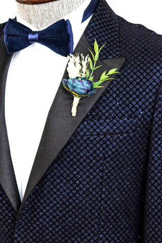 Patterned Black on Navy Blue Prom Suit for Men TKY02