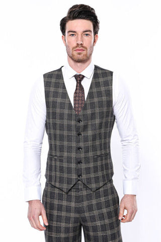 Men's black checkered vest TKY02