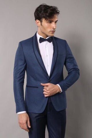 Blue Patterned Tuxedo Suit TKY02