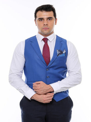 Blue men's vest with plain collar TKY02