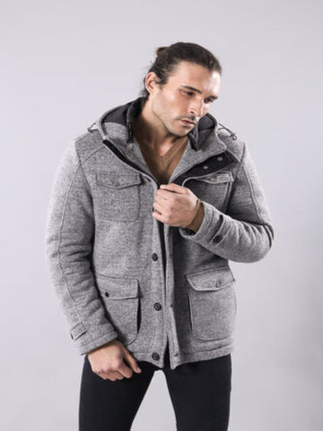 Manteau court gris à capuche pour hommes TKY02