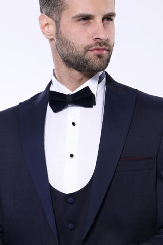 Navy Men's Suit with Removable Lapel TKY02