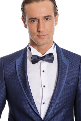 Dark blue dot patterned men's suit TKY02
