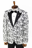 Men's White Floral Patterned Peak Lapel Prom Suit TKY02
