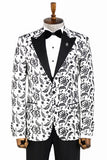 Men's White Floral Patterned Peak Lapel Prom Suit TKY02