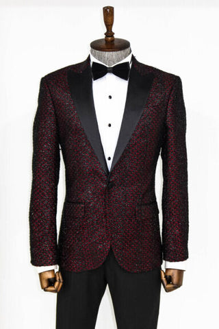 Men's burgundy sequined gingham patterned prom suit TKY02