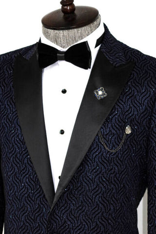 Shiny Navy Blue Sequin Men's Prom Suit TKY02