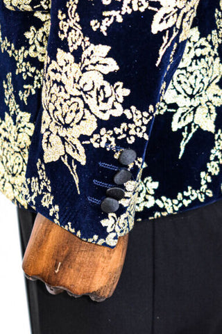 Navy Blue Gold Floral Pattern Men's Prom Suit TKY02