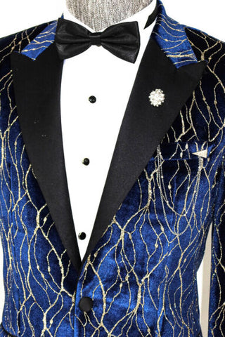 Men's Prom Suit Navy Blue with Gold Patterns