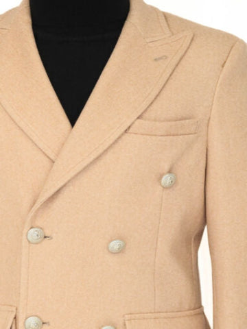 Men's cream wool and cashmere double-breasted coat with metal buttons TKY02