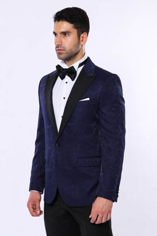 Navy Blue Patterned Evening Suit TKY02
