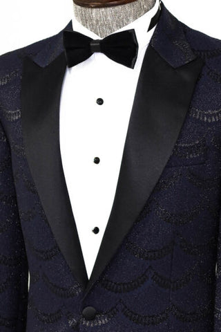 Men's patterned prom suit, slim fit, navy blue TKY02