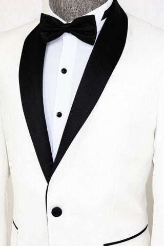 Pentagon patterned shawl lapel white suit men prom blazer TKY02