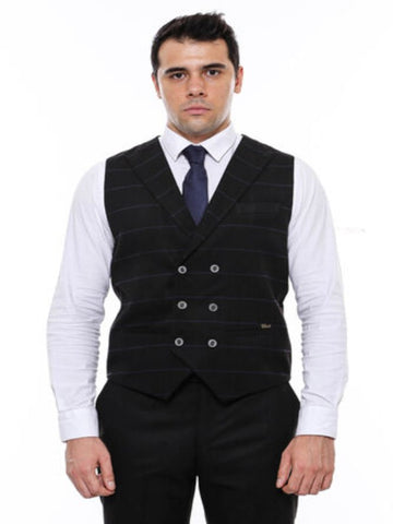 Men's black checkered double-breasted collar vestTKY02
