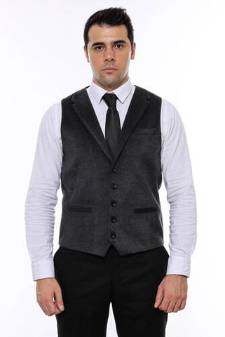 Anthracite men's vest with plain collar TKY02