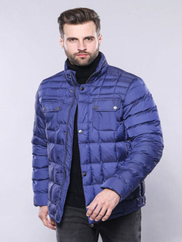 Men's Blue Quilted Winter Coat TKY02