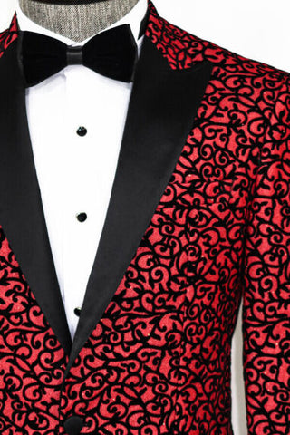 Burgundy Scroll Patterned Men's Prom Suit TKY02
