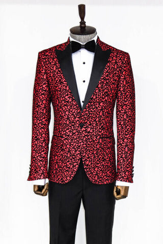 Burgundy Scroll Patterned Men's Prom Suit TKY02