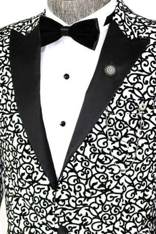 White Scroll Patterned Men's Prom Suit TKY02