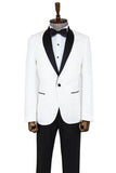 White Floral Patterned Shawl Lapel Prom Suit for Men TKY02