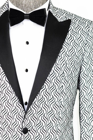 Men's Shiny Patterned White Prom Suit TKY02