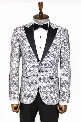 Men's Shiny Patterned White Prom Suit TKY02